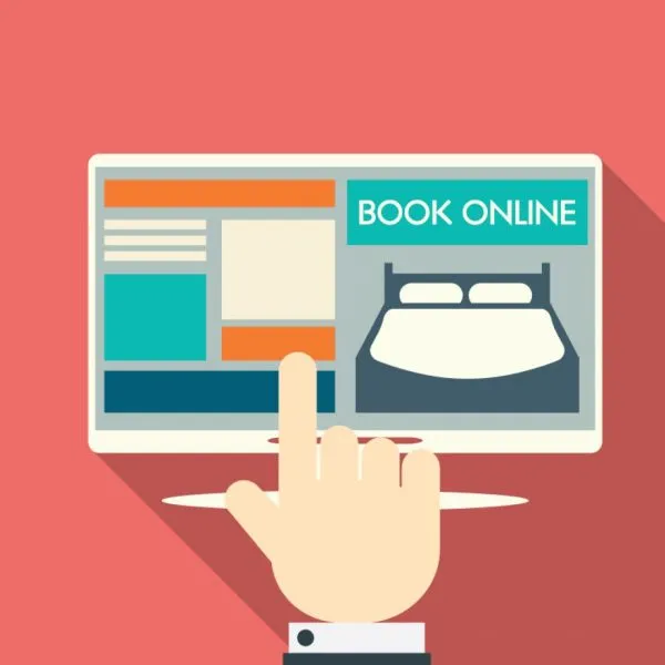 Illustration of online travel agency booking sites on a laptop screen